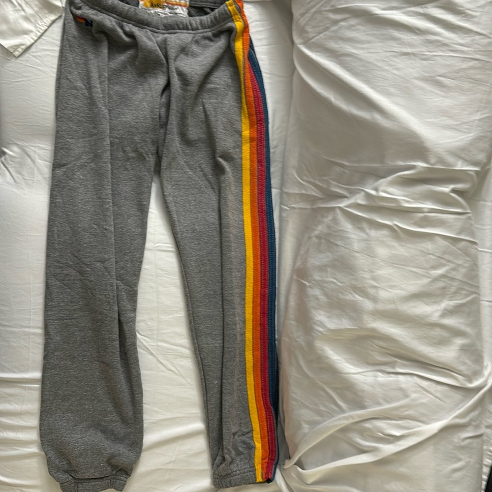 Aviator Nation 5 Stripe Sweatpants, Size Small, Heather Grey